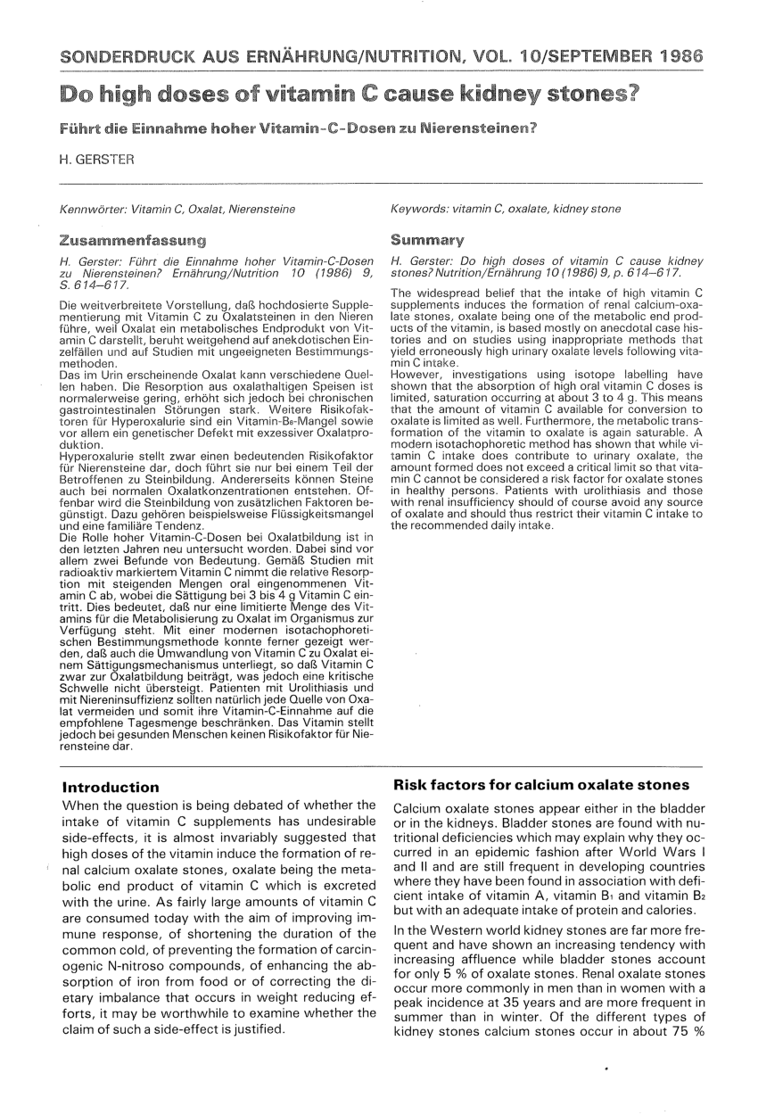 (PDF) No Contribution of Ascorbic Acid to Renal Calcium Oxalate Stones
